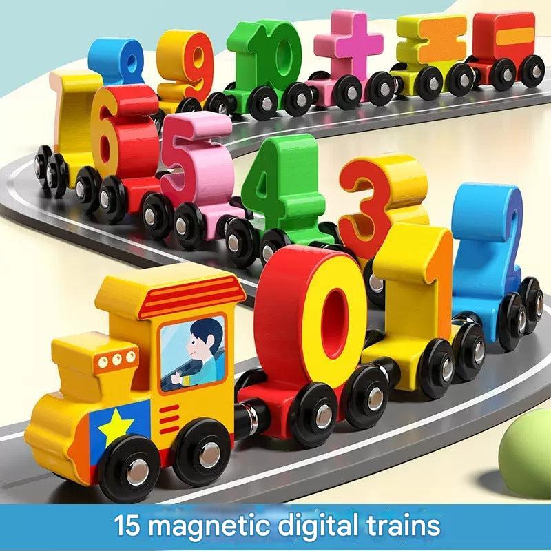 Close-up of colourful magnetic train blocks