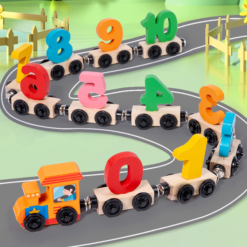 Close-up of colourful magnetic train blocks
