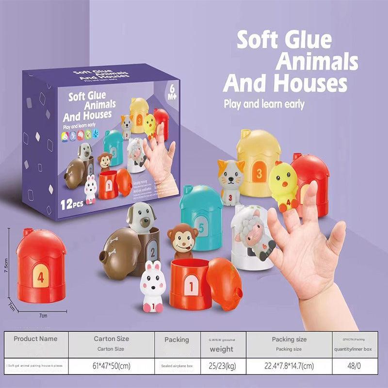 Soft rubber animal toys displayed together