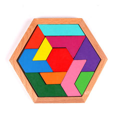 Children playing with a colourful hexagon puzzle
