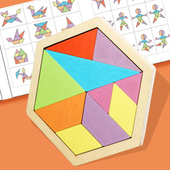 Different colourful wooden pieces for puzzles