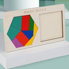 Engaged child solving a hexagon puzzle
