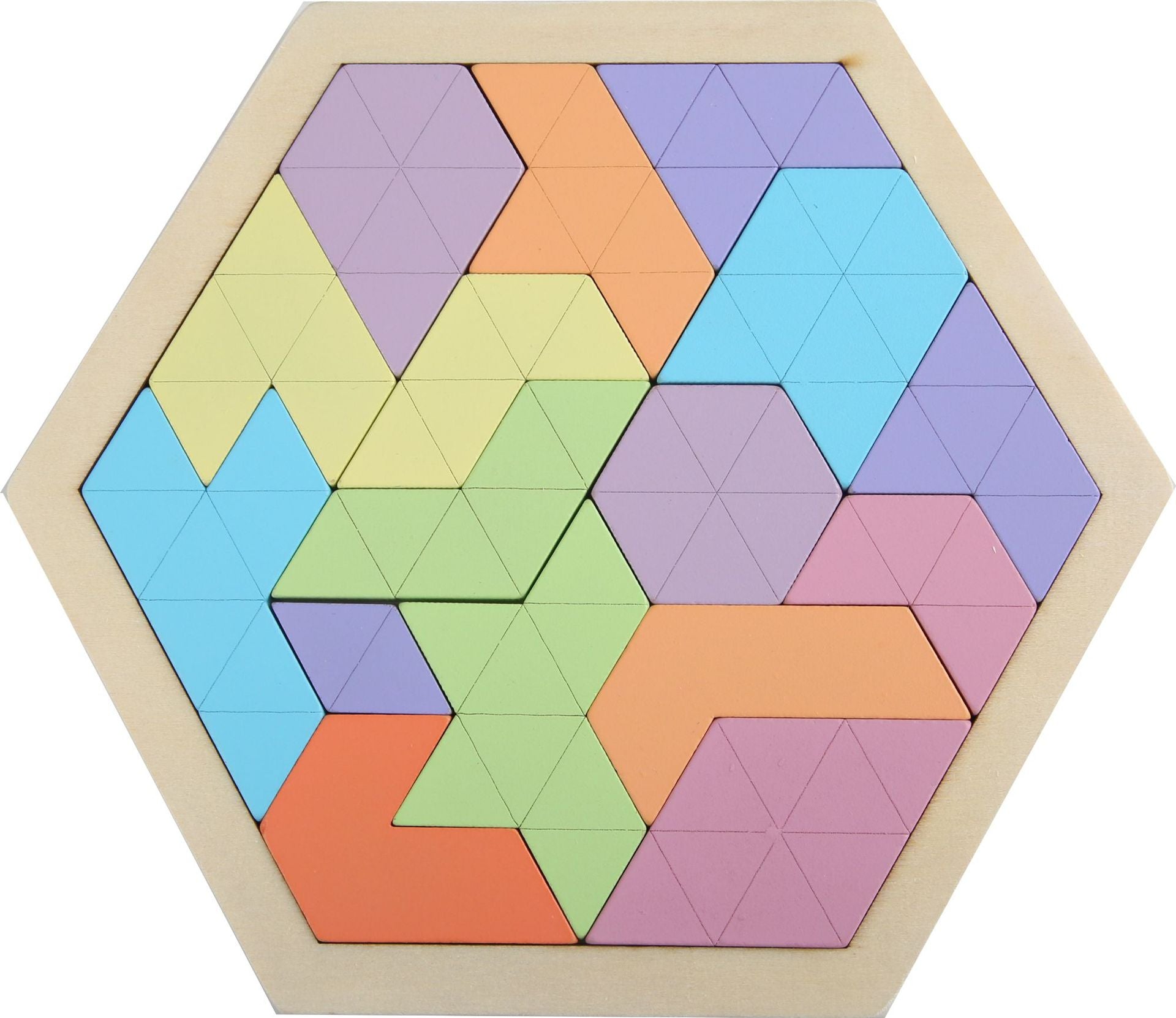 Children playing with a colourful hexagon puzzle