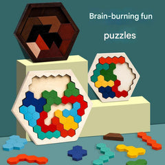 Children playing with a colourful hexagon puzzle