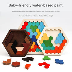 Toddler manipulating wooden puzzle pieces