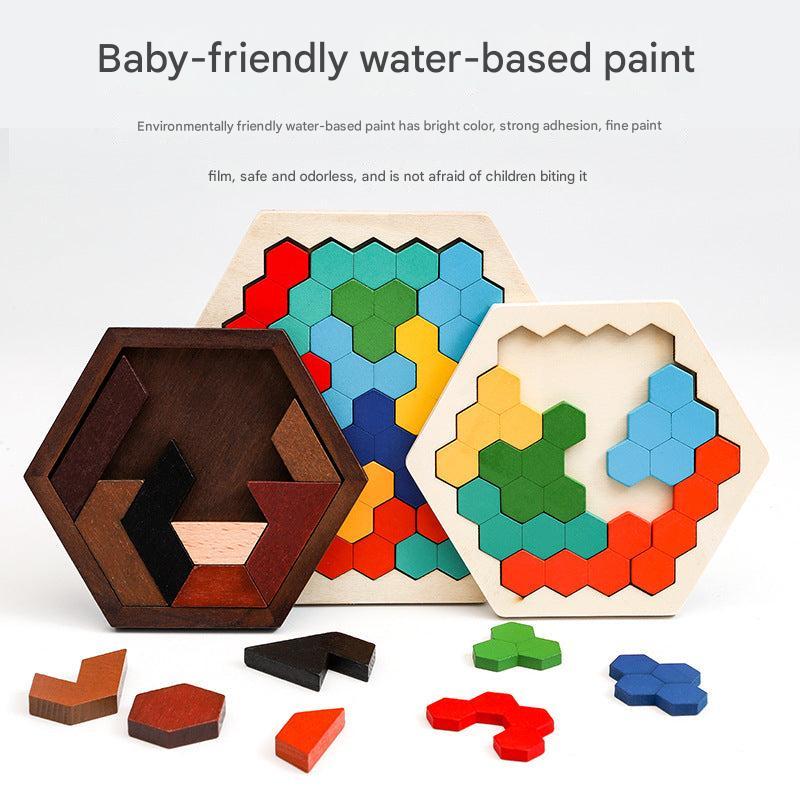 Toddler manipulating wooden puzzle pieces