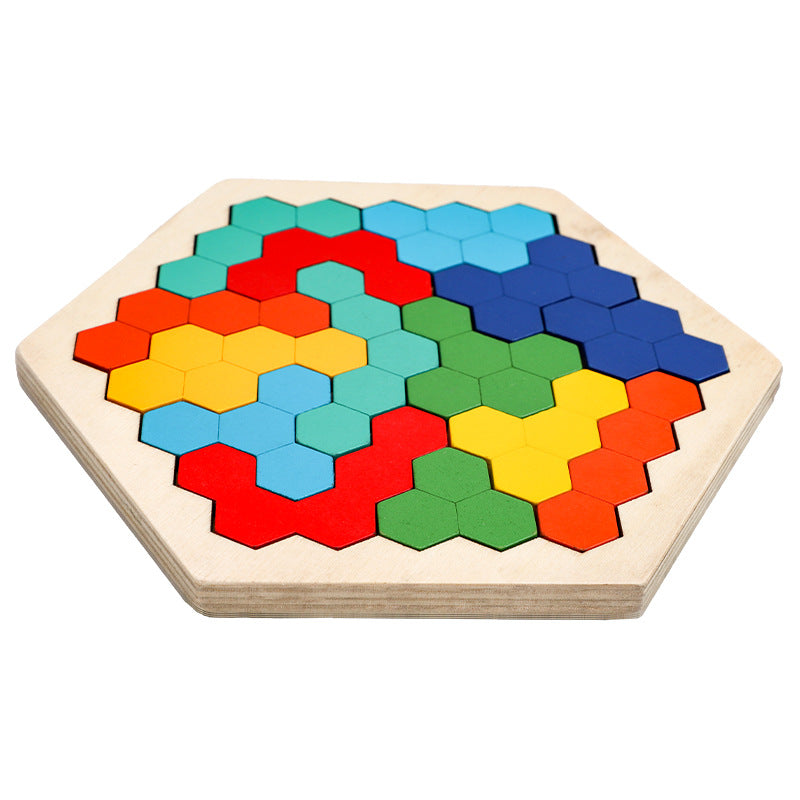 Complete hexagon puzzle displayed on a table