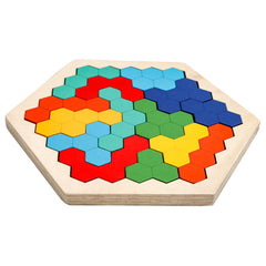 Complete hexagon puzzle displayed on a table