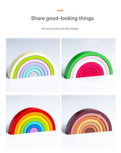 Colourful wooden rainbow stacker toy image 1