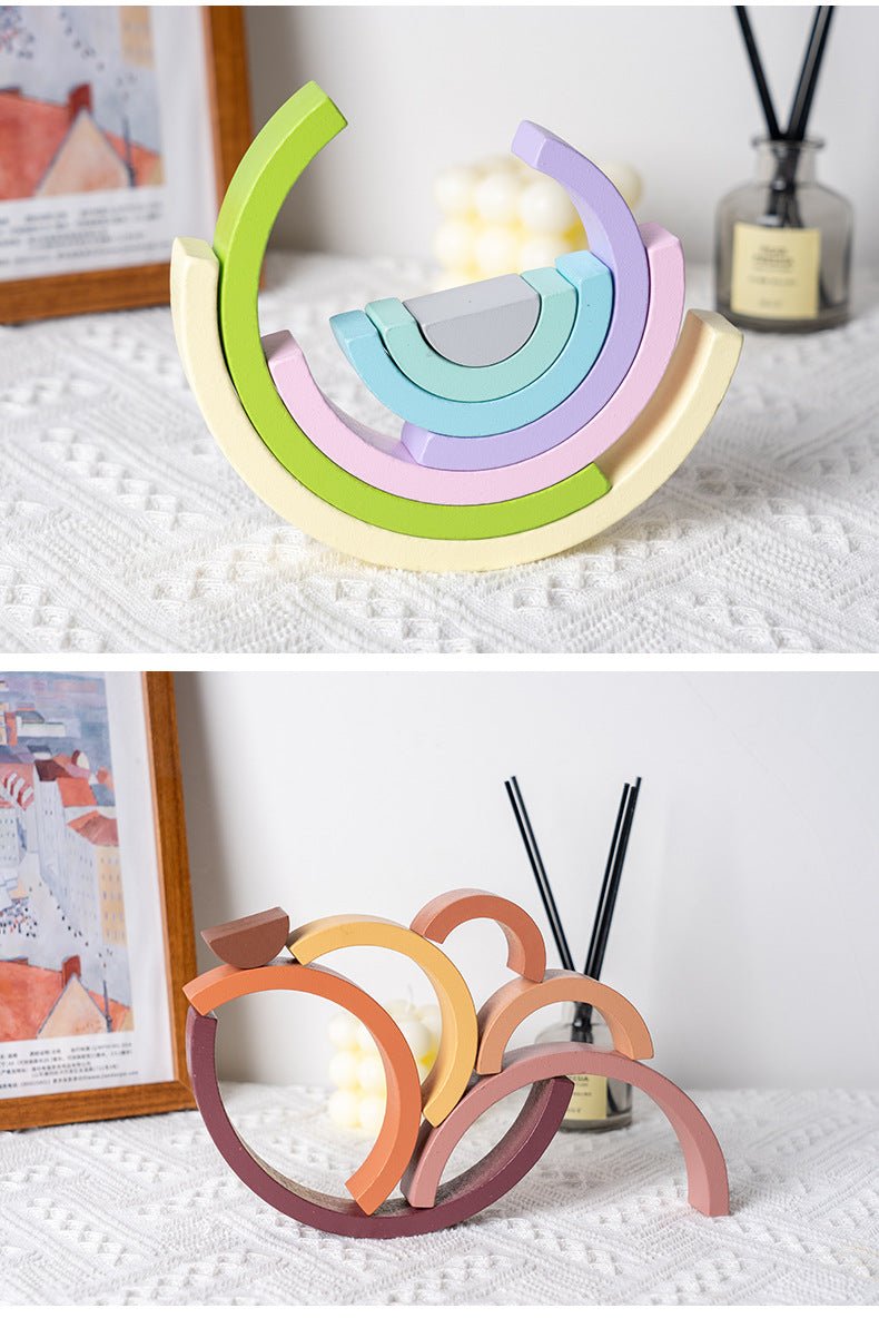 Wooden arches from rainbow stacker toy angle 1