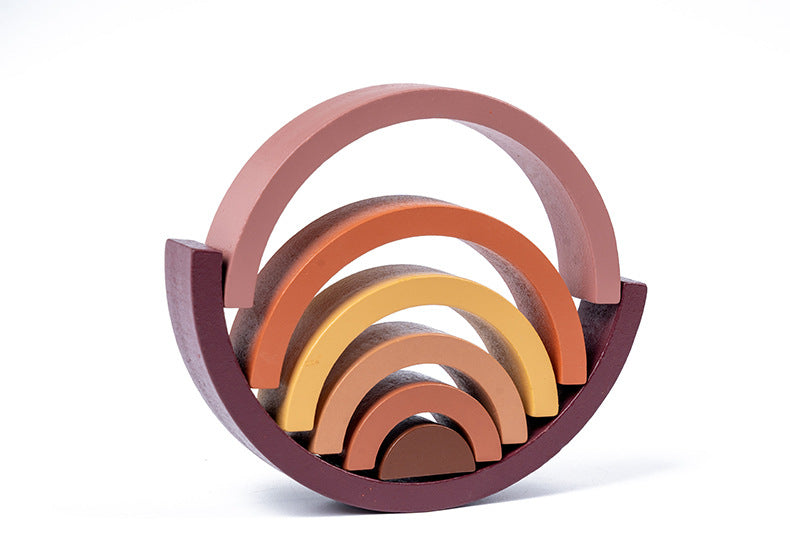 Colourful wooden rainbow stacker toy image 1