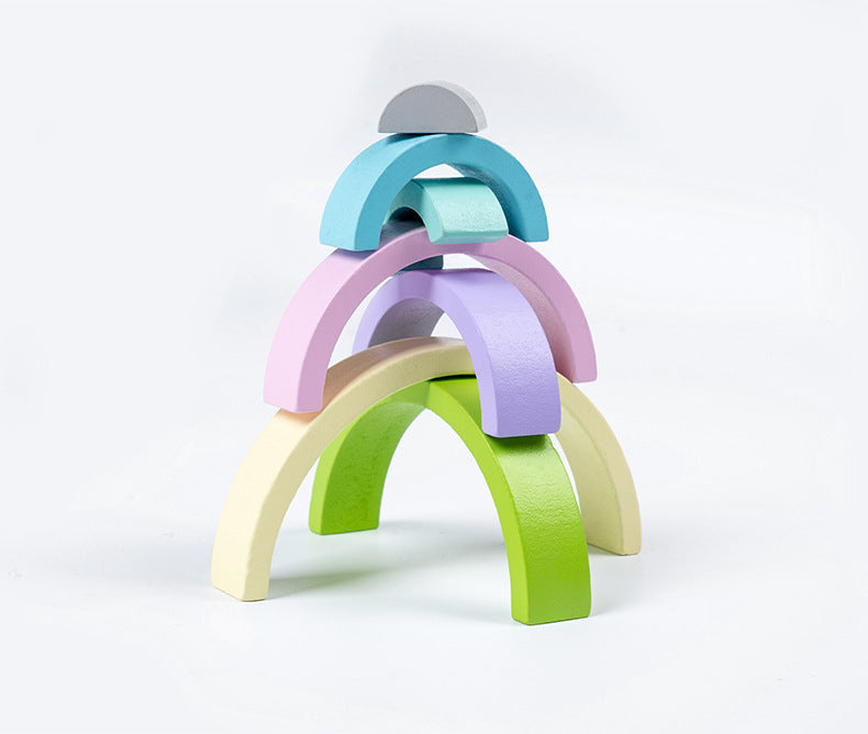 Wooden arches from rainbow stacker toy angle 1