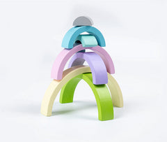 Wooden arches from rainbow stacker toy angle 1