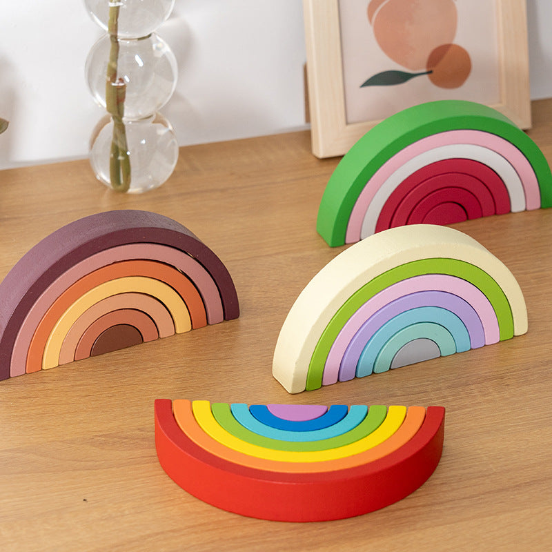 Wooden arches from rainbow stacker toy angle 1