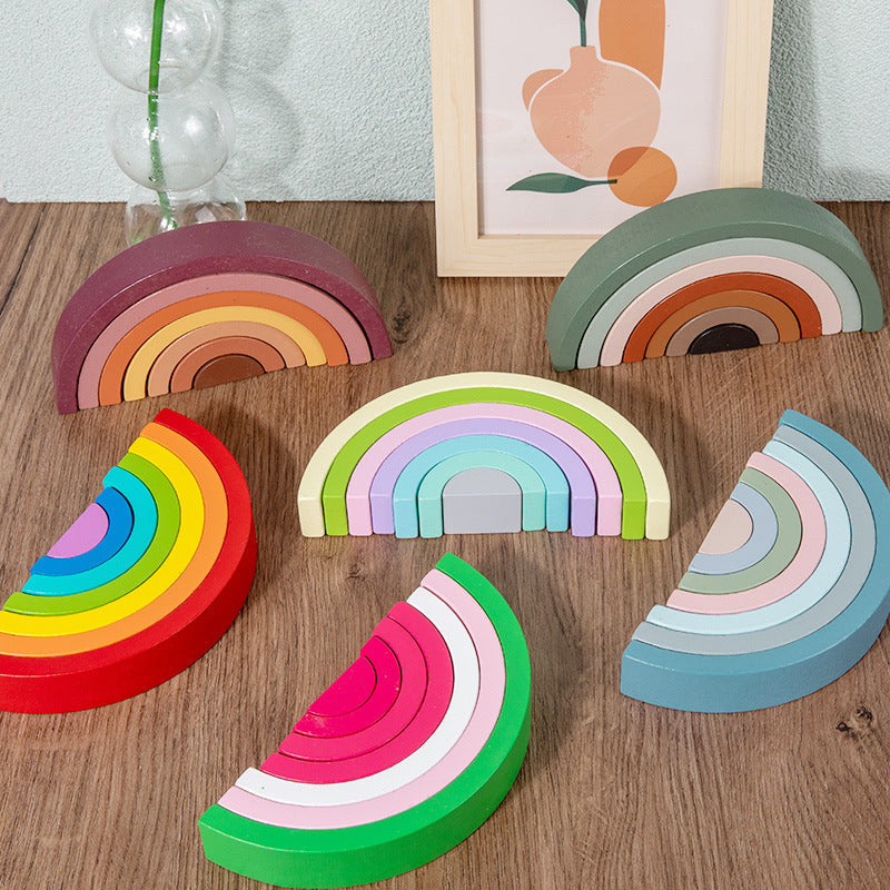 Close-up of colorful stacking arches