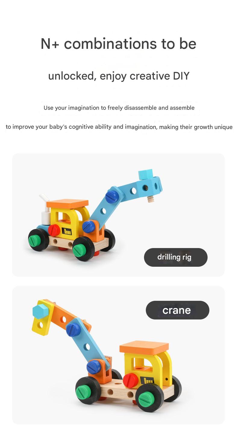 Image of kids' wooden tool kit playset with tools
