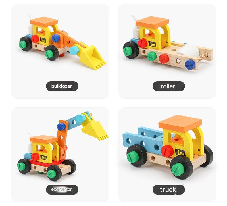 Close-up of wooden toy wrench from the kit