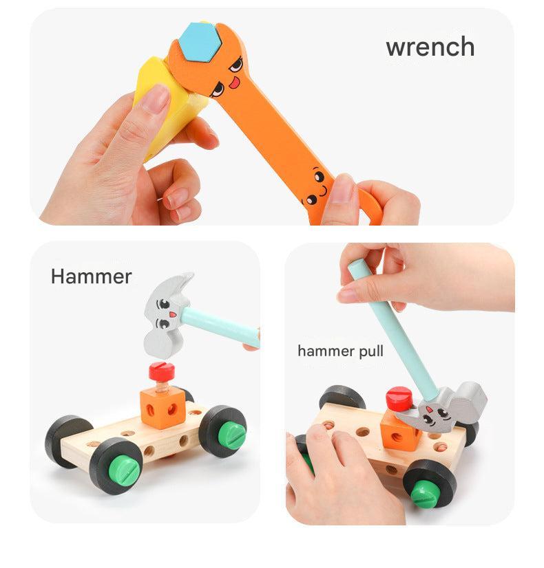 Children playing with DIY wooden tool set