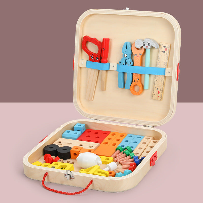 Various wooden tools included in the toy set