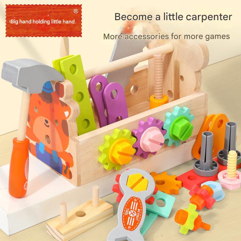 Children playing with DIY wooden tool set