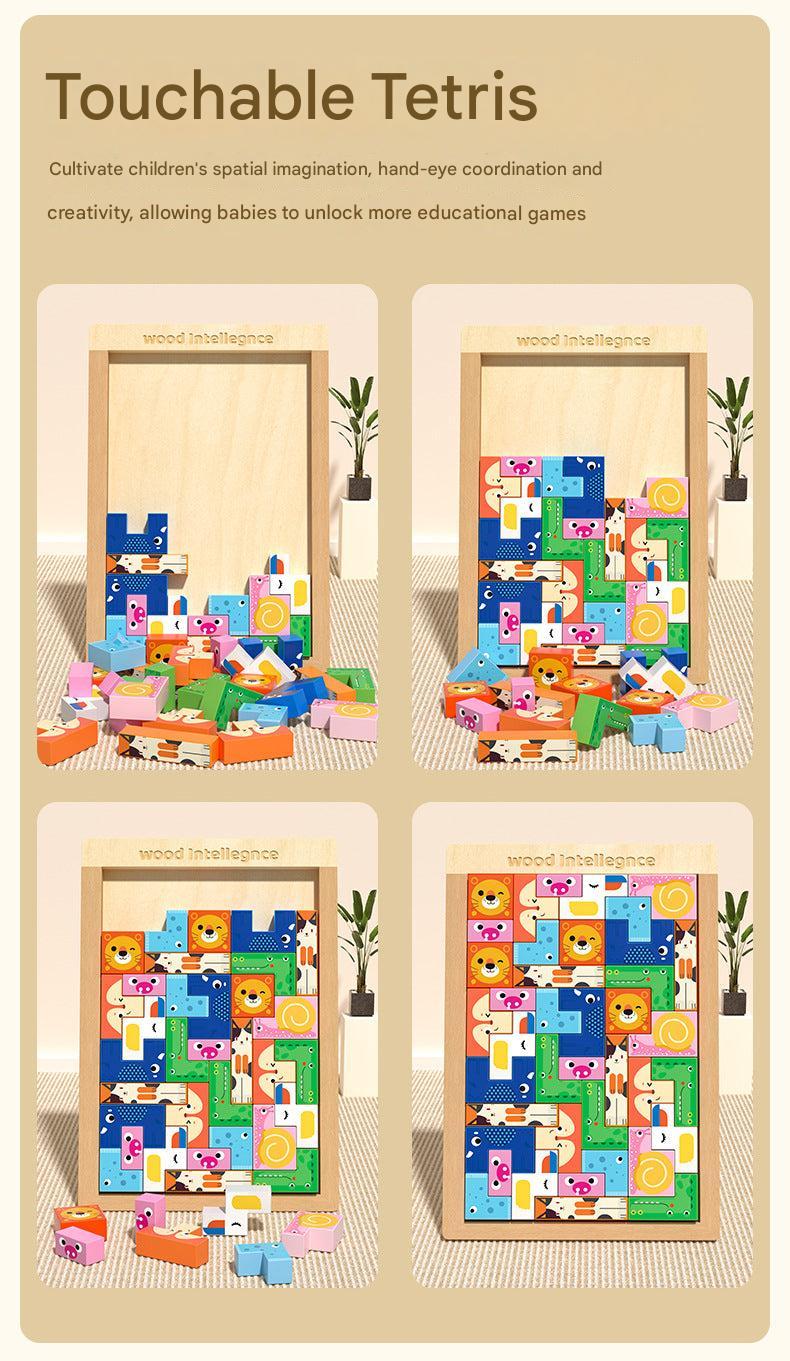 Vivid colours of wooden Tetris puzzle