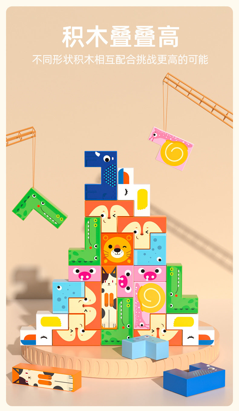 Close-up of wooden Tetris puzzle pieces