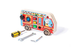 Child engaging with Educational Wooden Busy Board