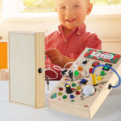 Interactive features of the Busy Board for toddlers