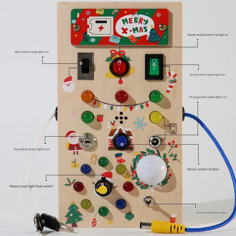 Wooden Busy Board in multi-colour display