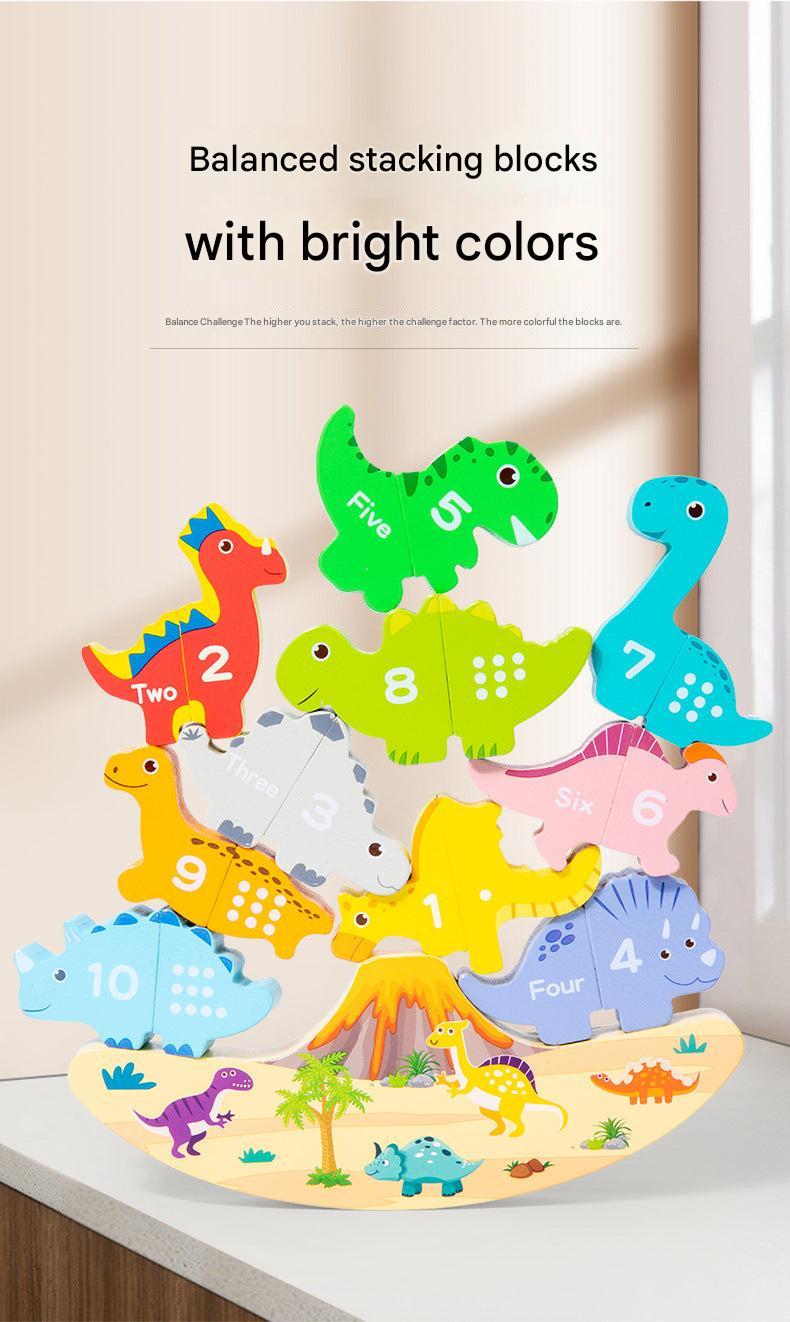 Magnetic Wooden Dinosaur Toy stacked blocks