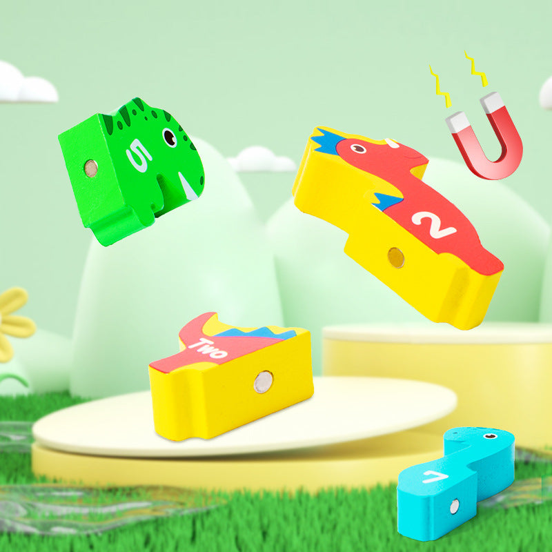 Children playing with a Magnetic Wooden Dinosaur Toy