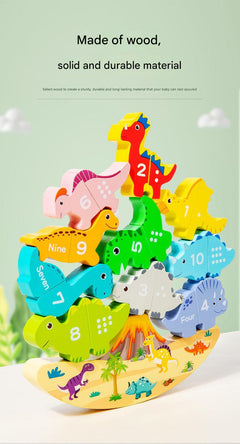 Magnetic Wooden Dinosaur Toy stacked blocks