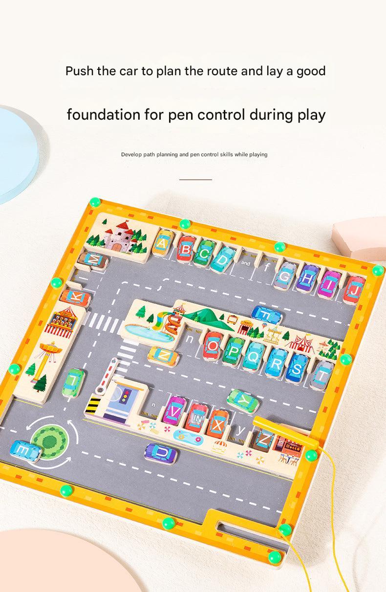 Child playing with Magnetic Letter Matching Maze
