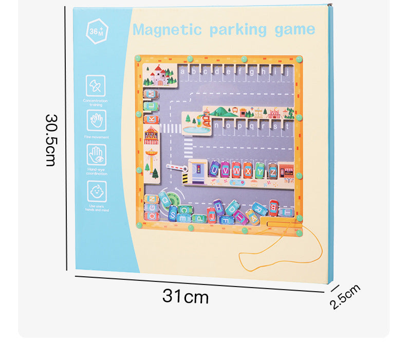 Kids learning letters through magnetic maze play