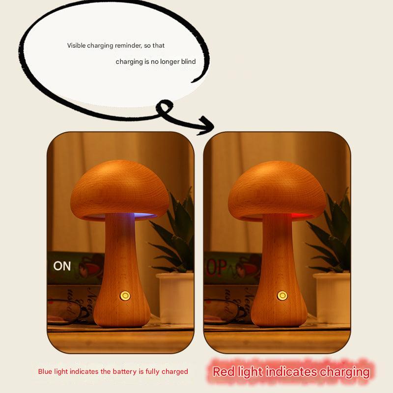 Decorative mushroom lamp on a bedside table