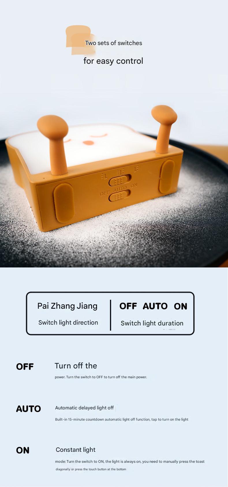 Cute Toast Bread Night Light with playful design