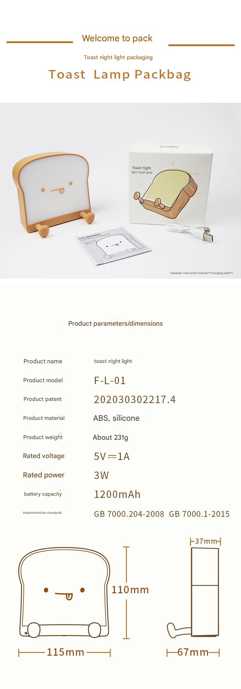 Cute Toast Bread Night Light glowing softly