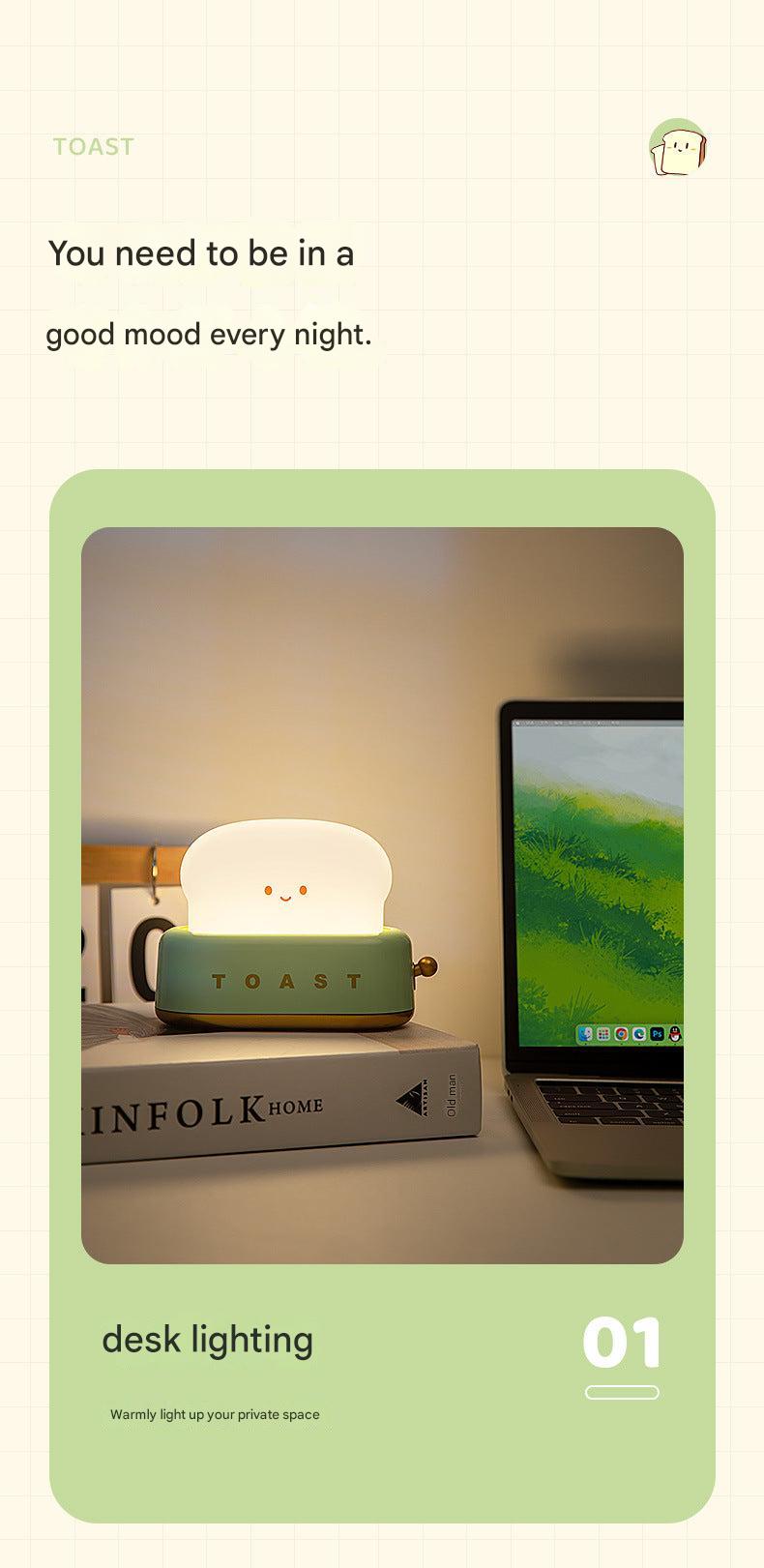 Cute Toast Bread Night Light with playful design