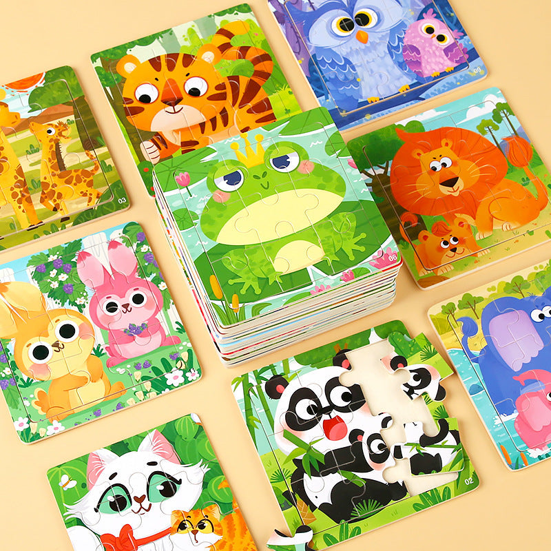 Close-up of Cartoon Animal Wooden Puzzle