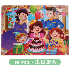 Cartoon animals displayed on wooden puzzle