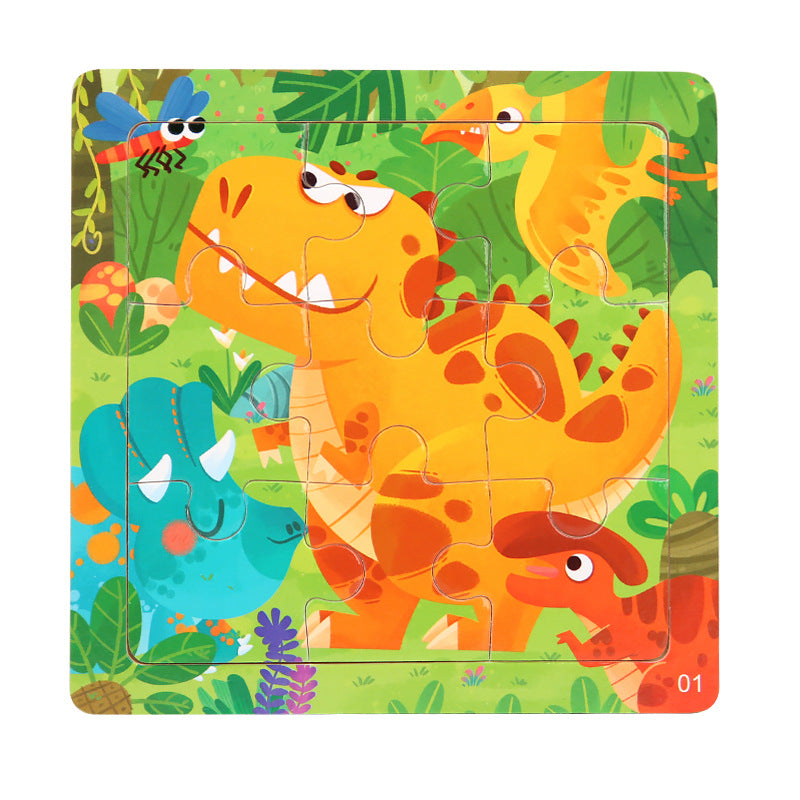 Cartoon animals displayed on wooden puzzle