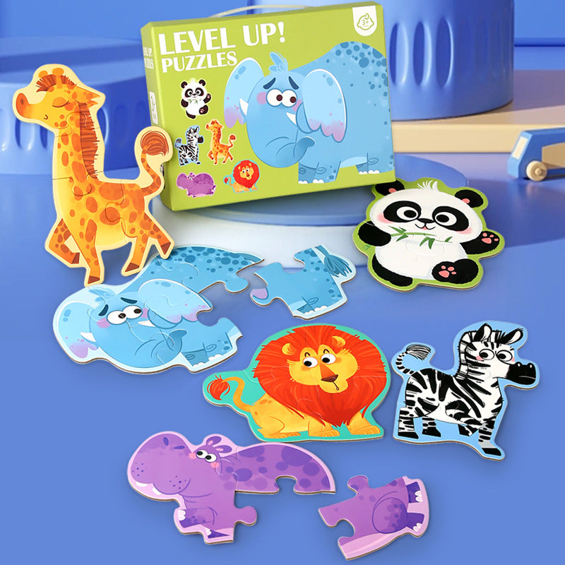 Bright animal illustrations on jigsaw pieces