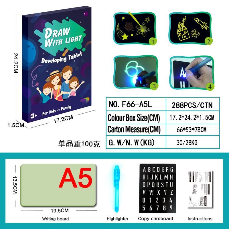 Interactive glow drawing board with vibrant colours