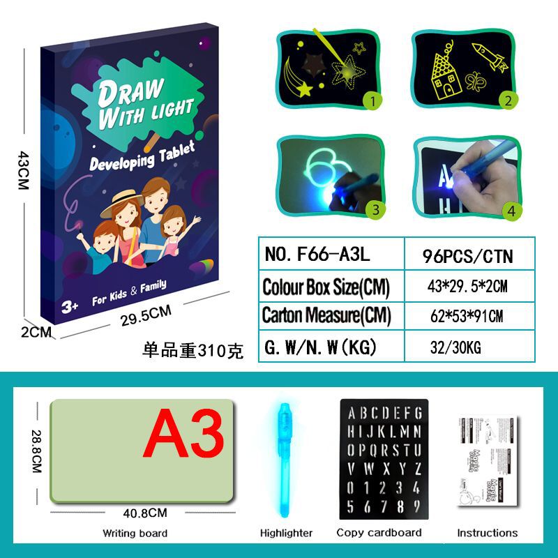Portable glow drawing board in a travel setting