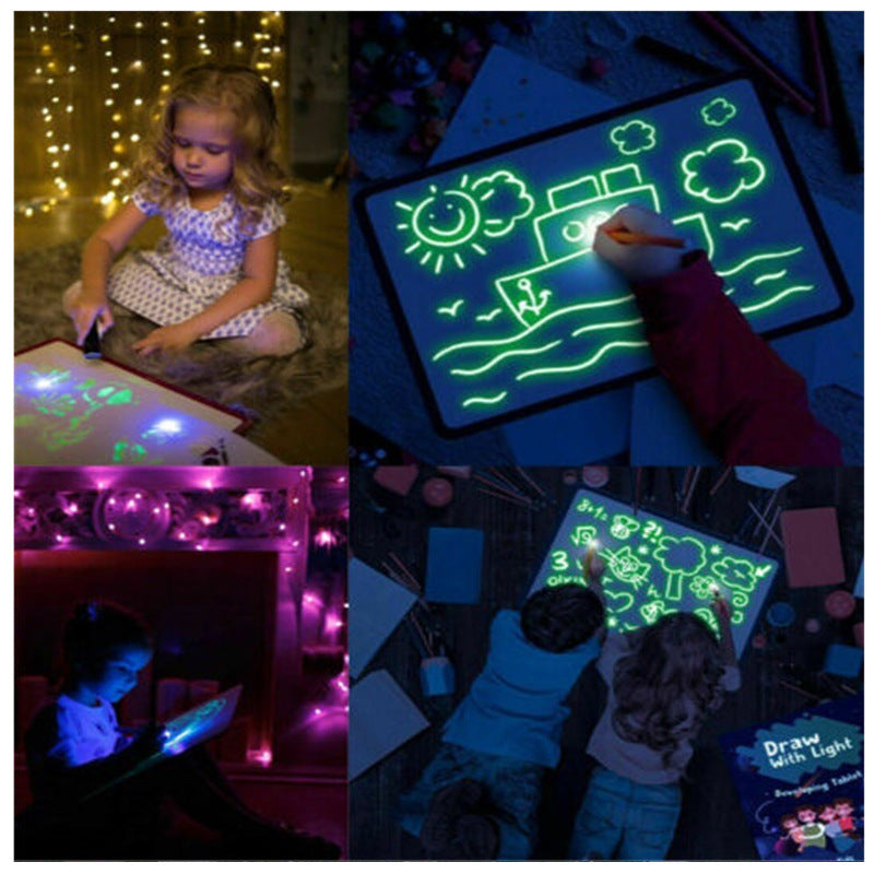 Close-up of luminous glow drawing board illustrated art