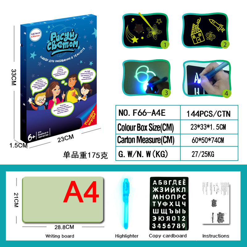 Portable glow drawing board in a travel setting