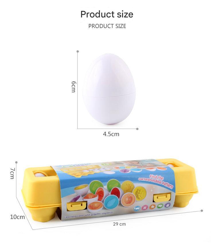 Child assembling colourful educational eggs 9
