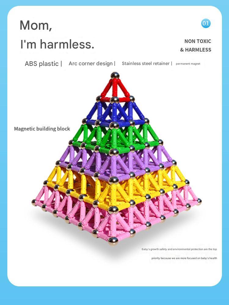 Child creating structure with Magnetic Building Blocks