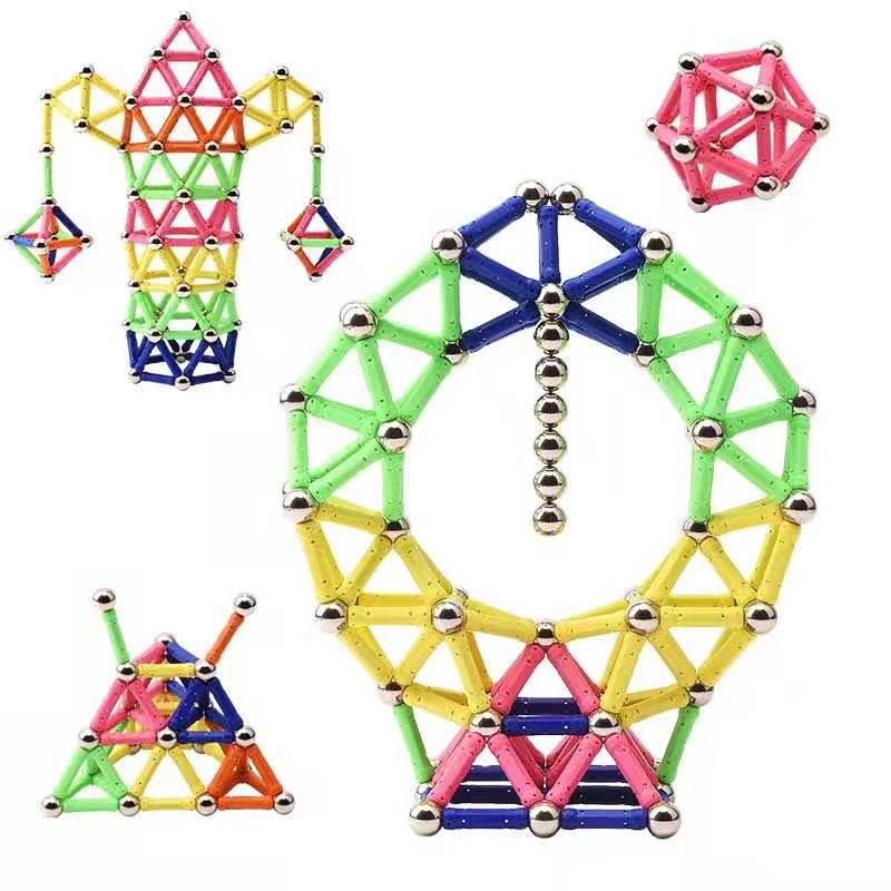 Child creating structure with Magnetic Building Blocks