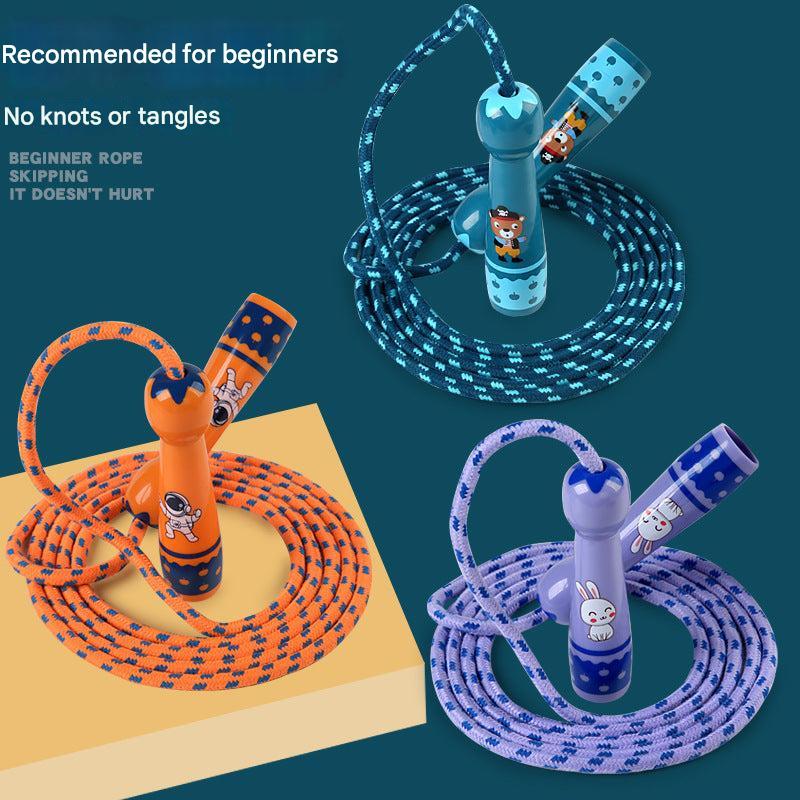 Jump rope showing adjustable length feature